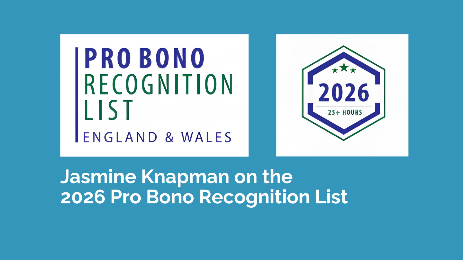 Jasmine Knapman on the Pro Bono Recognition List 2026