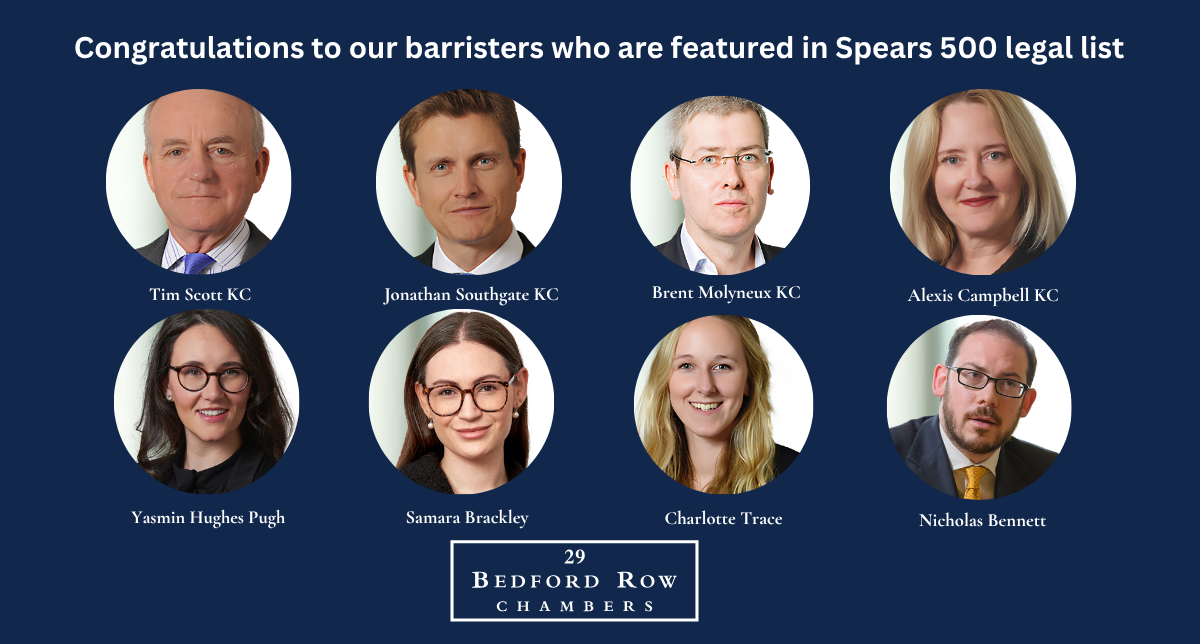 Eight barristers from 29 Bedford Row have been recognised in the prestigious Spear’s Family Lawyers Index 2026